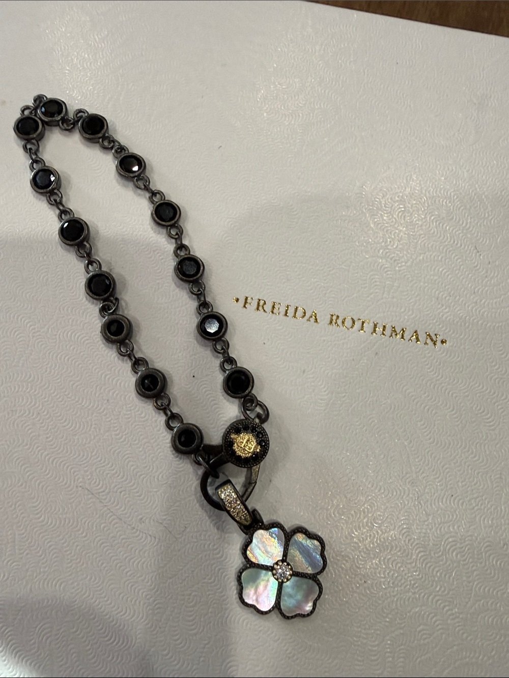 Freida Rothman. Black Mother-of-Pearl Clover Bracelet Sterling